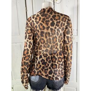 Shein Woman's Curve Size 3X Leopard Print Long Sleeve Mesh Blouse Sheer Stretch